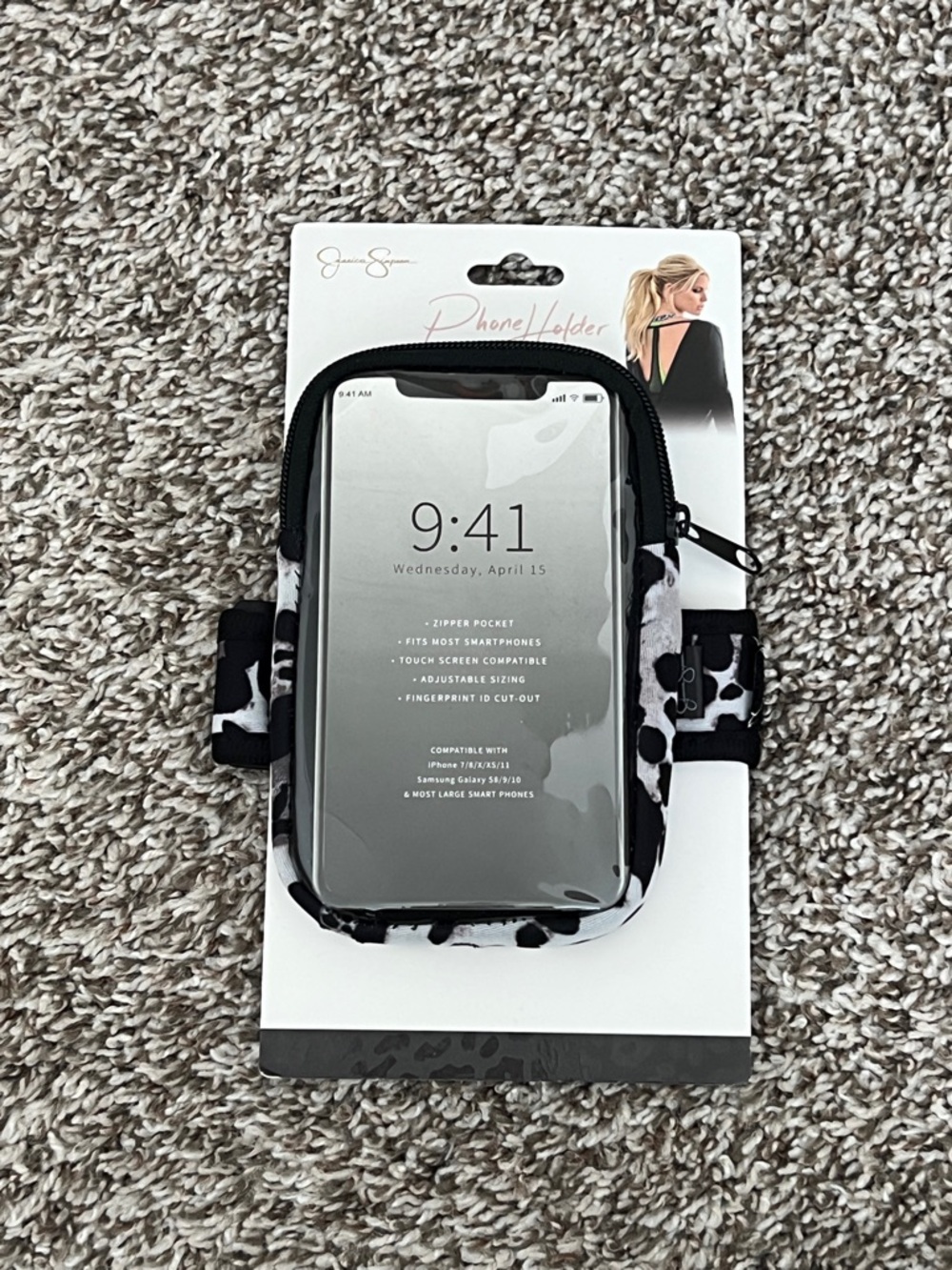Jessica Simpson Black & White Cow-Print Phone Holder Armband